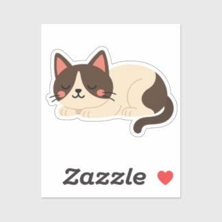 Sticker Chat siamois endormi – Dessin animé crème et marro