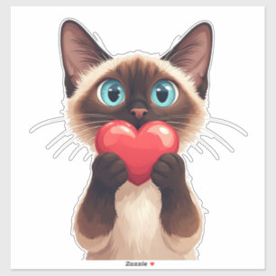 Sticker Chat Siamois Mignon Avec Cœur Et Yeux Bleus 💙