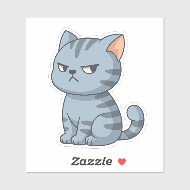 Sticker Chat tabby gris grincheux (Feuille)
