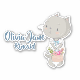 Sticker Chaton Avec Un Panier De Fleurs