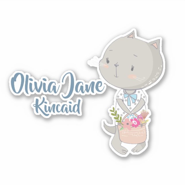 Sticker Chaton Avec Un Panier De Fleurs (Devant)