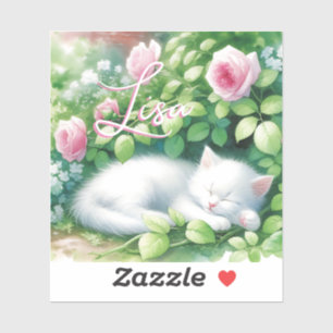 Sticker Chaton blanc sucré personnalisé Napping