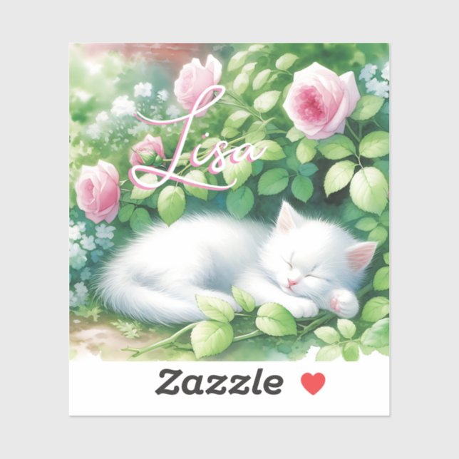 Sticker Chaton blanc sucré personnalisé Napping (Feuille)