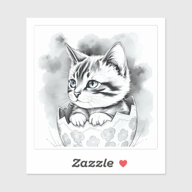 Sticker chaton de Pâques géant en coquille florale (Feuille)