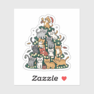 Sticker Chaton drôle Arbre de Noël Chat Animal Familier Am