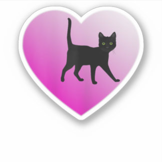 Sticker Chaton Noir Dans Votre Coeur, Chat Noir