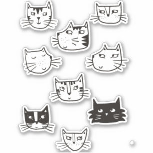 Sticker chaton noir et blanc mignon