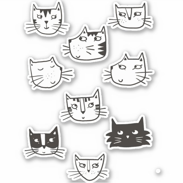 Sticker chaton noir et blanc mignon (Devant)