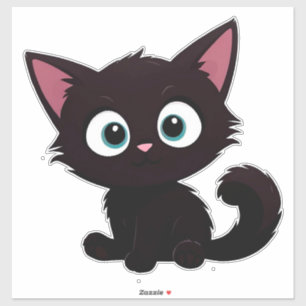 Sticker Chaton noir mignon dessin animé avec de grands yeu