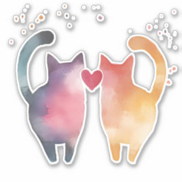 Sticker Chats aquarelle colorée Silhouettes avec coeur