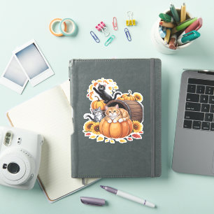 Sticker Chats Automne Citrouilles Action de grâce Tourneso