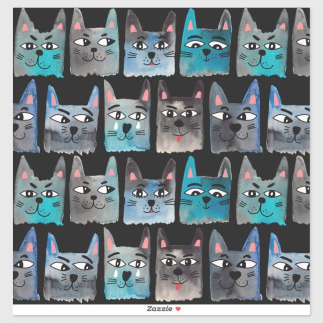 Sticker Chats bleus (Feuille)