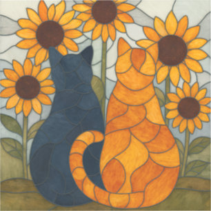 Sticker Chats en vitrail et conception d'art de tournesols
