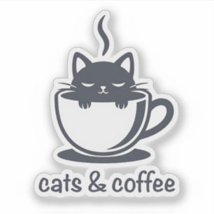 Sticker Chats et Café Drôle Kawaii Noir Esthétique Féline