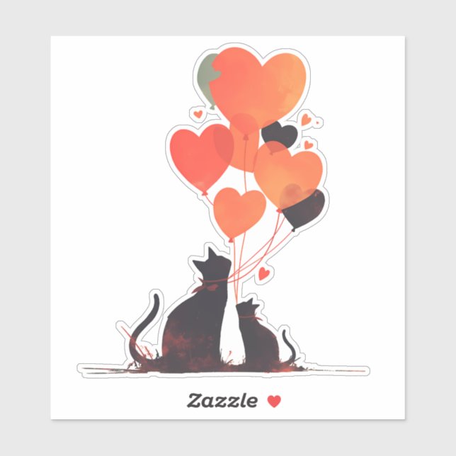 Sticker Chats Kawaii avec des ballons de coeur (Feuille)