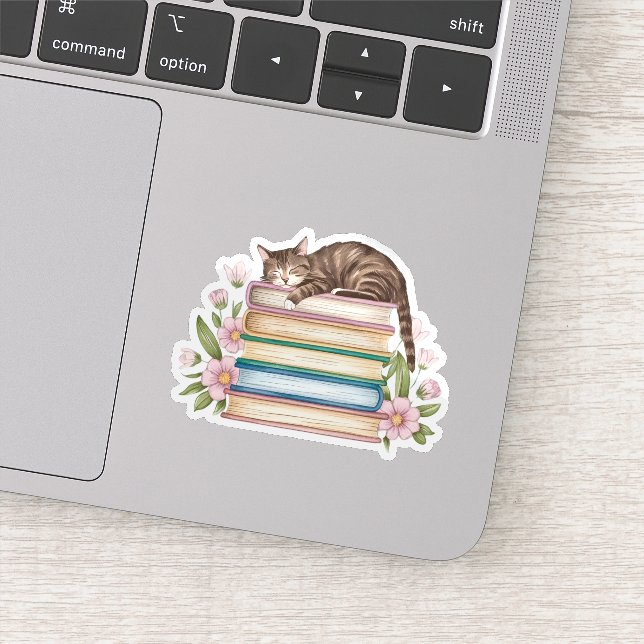 Sticker Chats, livres et fleurs (Détail)