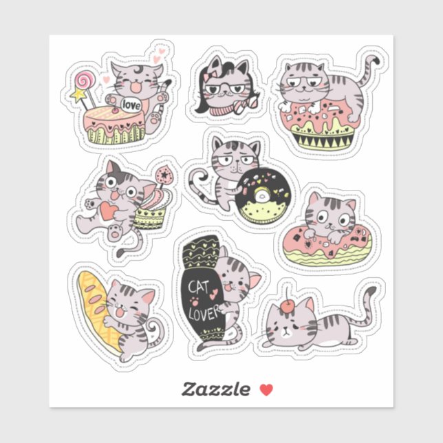 Sticker Chats mignons (Feuille)