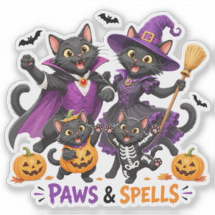 Sticker Chats mignons d'Halloween Pattes et Sortilèges