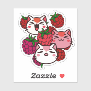 Sticker Chats Mignons Kawaii avec des Framboises