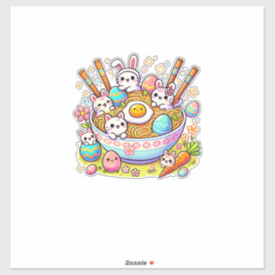 Sticker Chats Ramen de Pâques Mignons Anime Joyeux Jour de