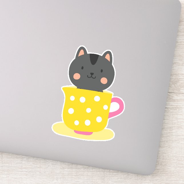 Sticker Chatte mignonne en dessin animé sur la menthe (Détail)