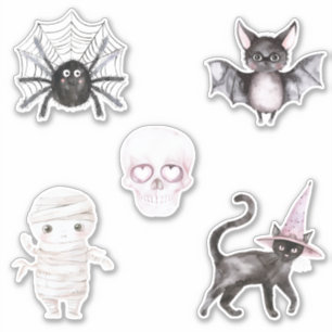 Sticker Chauve-souris Crâne Araignée Chat Momie Halloween
