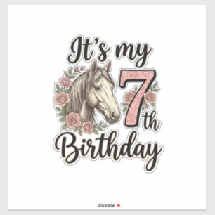 Sticker Chemise Fille 7ème Anniversaire Cheval Floral Vint