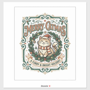Sticker Chemise Merry Catmas Chat Noël Vintage Vector Art