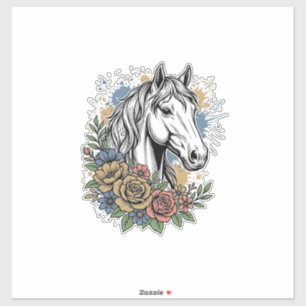 Sticker Chemise vectorielle de conception de cheval floral