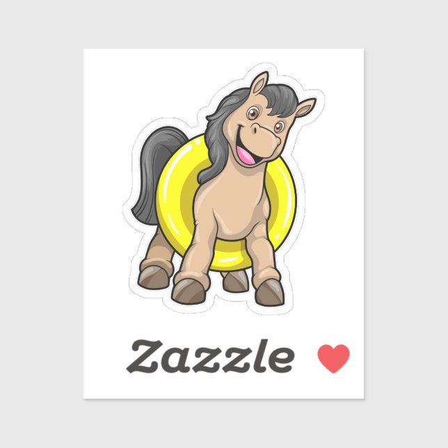 Sticker Cheval à la plage avec anneau de natation (Feuille)