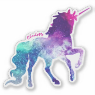 Sticker Cheval à licorne coloré avec le nom de l'enfant 