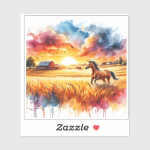 Sticker Cheval au galop dans des champs dorés