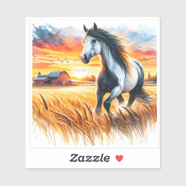 Sticker Cheval cabrant dans un champ doré (Feuille)