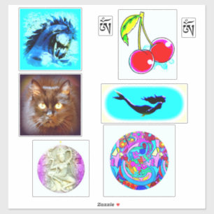 Sticker cheval, cerise, symbole om, sirène, chat, dakini