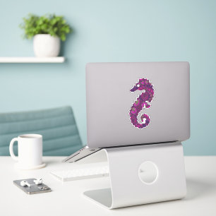 Sticker Cheval de mer fragile rose et violet