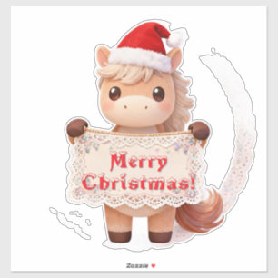 Sticker Cheval de Noël joyeux avec bannière