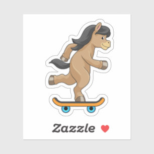 Sticker Cheval en Patinage avec Skateboard