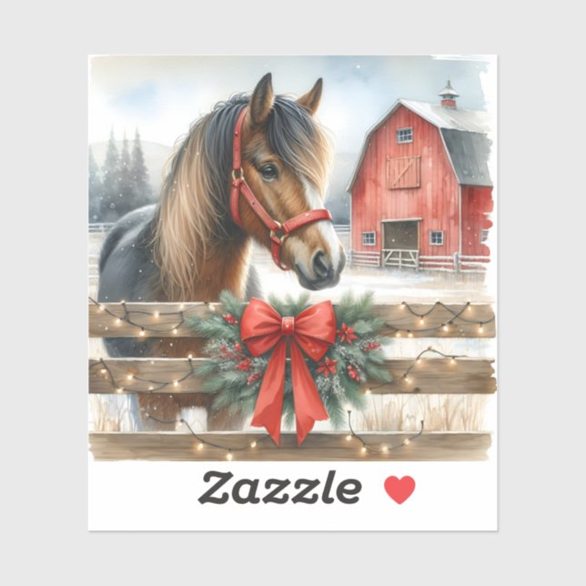Sticker Cheval Festif et Red Rustic Grange Noël (Feuille)