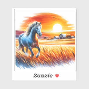 Sticker Cheval galopant dans les champs d'or