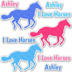 Sticker Cheval "I Love Horses" Nom personnalisé Autocollan