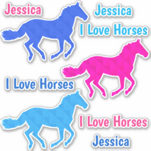 Sticker Cheval "I Love Horses" Nom personnalisé Autocollan