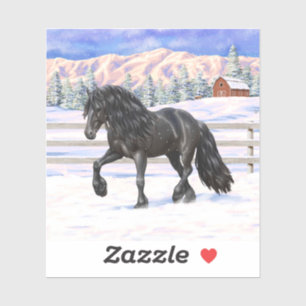 Sticker Cheval Noir Friésien En Neige