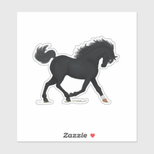 Sticker Cheval Noir Trotting Avec Star & Sock Beauté Noire