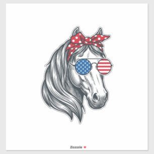 Sticker Cheval Patriotique Avec Lunettes De Soleil Drapeau