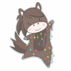 Sticker Cheval Pony Noël Neige Hiver Animaux Chevaux St