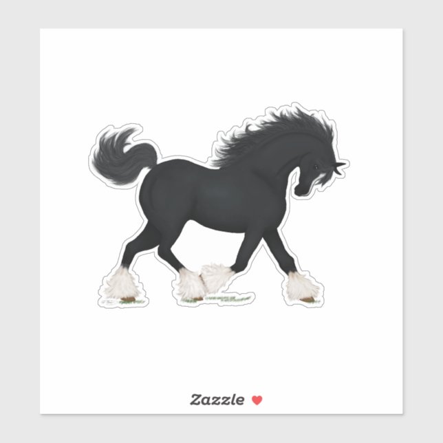 Sticker Cheval Trotting noir avec lame (Feuille)