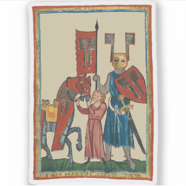 Sticker Chevalier et écureuil, Art médiéval du XIVe siècle (Devant)