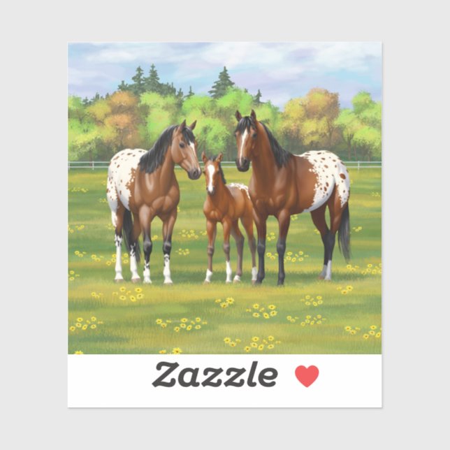 Sticker Chevaux Appaloosa De Baie Brown En Pâturage D'Été (Feuille)