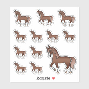 Sticker Chevaux Trotteurs Dessin Animé Mignon Brun Châtaig