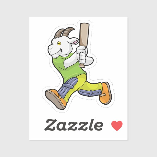 Sticker Chèvre comme Batsman avec chauve-souris de cricket (Feuille)